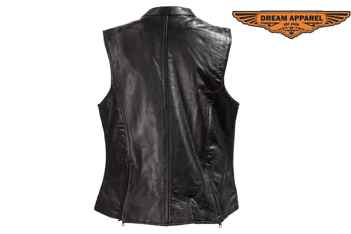 Dream Apparel Womens Leather Motorcycle Vest With Two Deep Conceal Carry Pockets