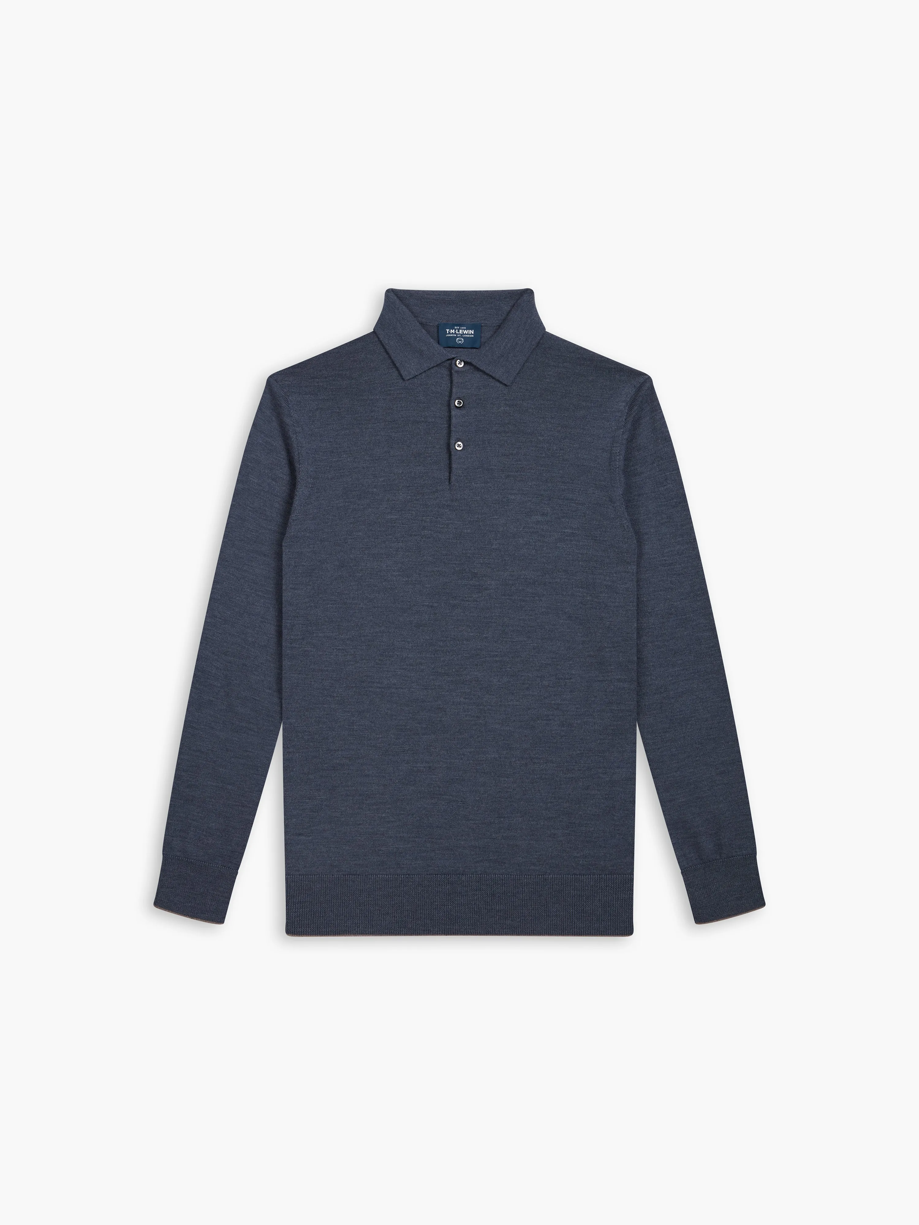 Durham Denim Slim Fit Long Sleeve Merino Wool Polo