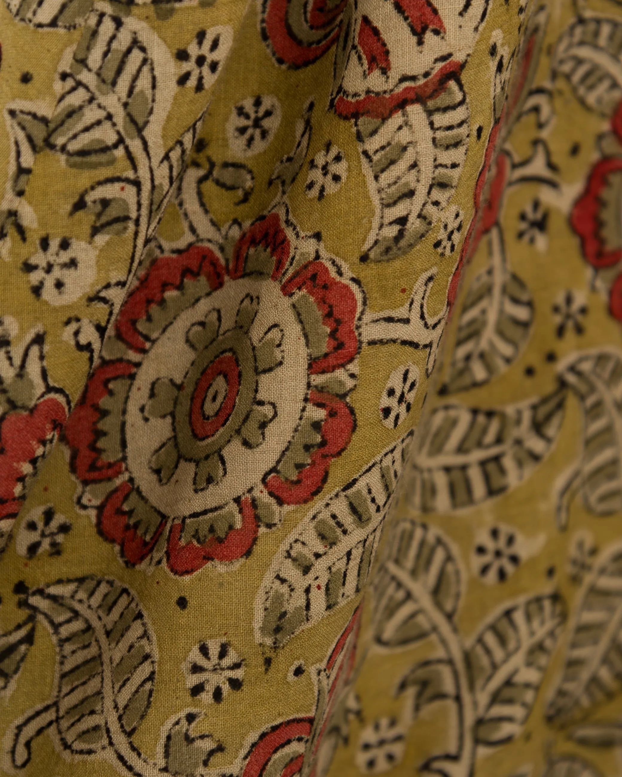 Eesha V Dress in Kalamkari Floral Yellow Sage