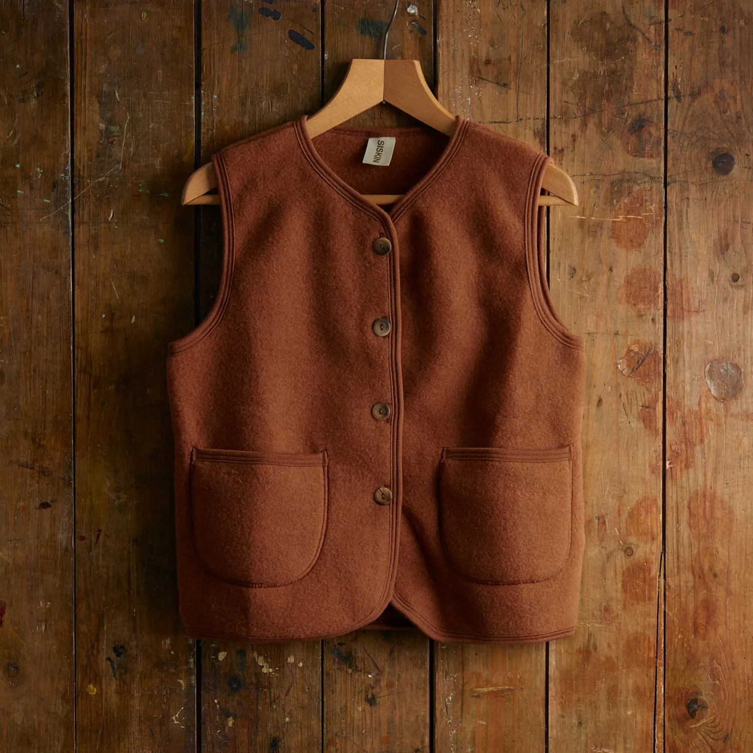 Eider Womens Vest - Merino Wool Fleece - Deep Rust