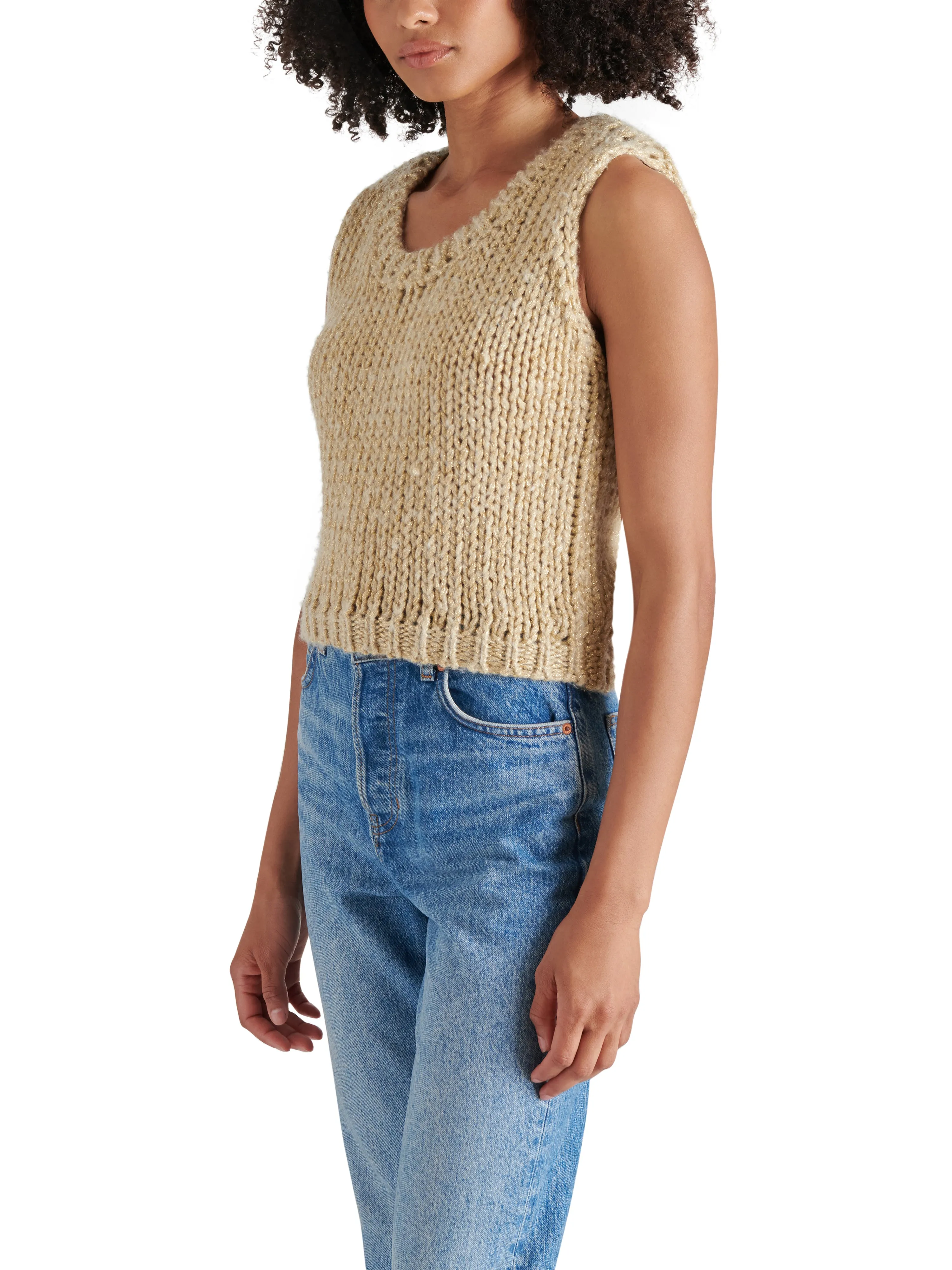 Eleny Metallic Sweater Vest, Dusty Taupe | Steve Madden