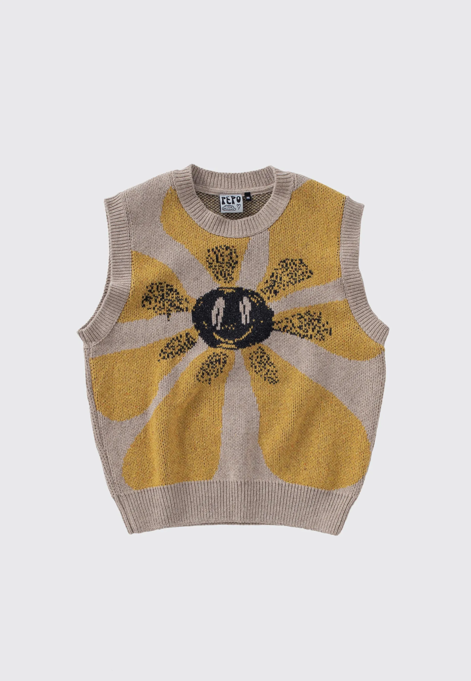 Flower Boner Knit Crew Neck - Beige