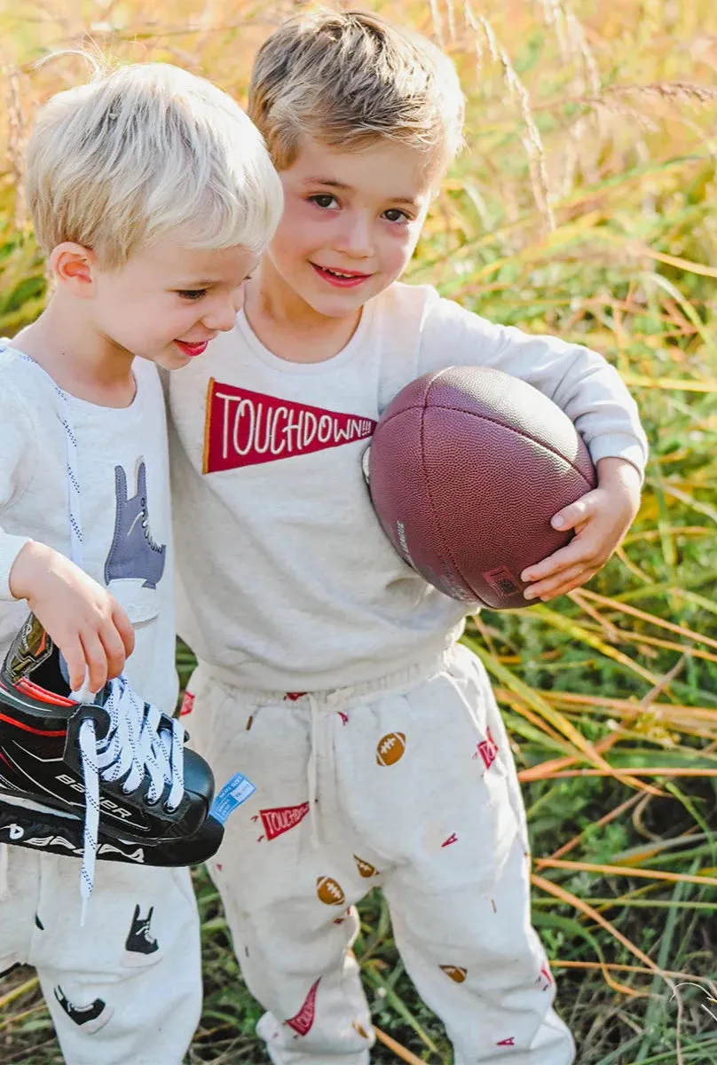 Football Print Pocket Jogger - Oatmeal Heather