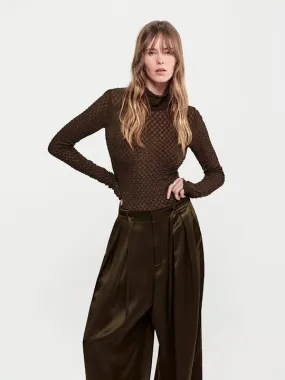 Frame - Mesh Lace Turtleneck in Rich Military Green