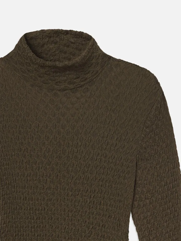 Frame - Mesh Lace Turtleneck in Rich Military Green