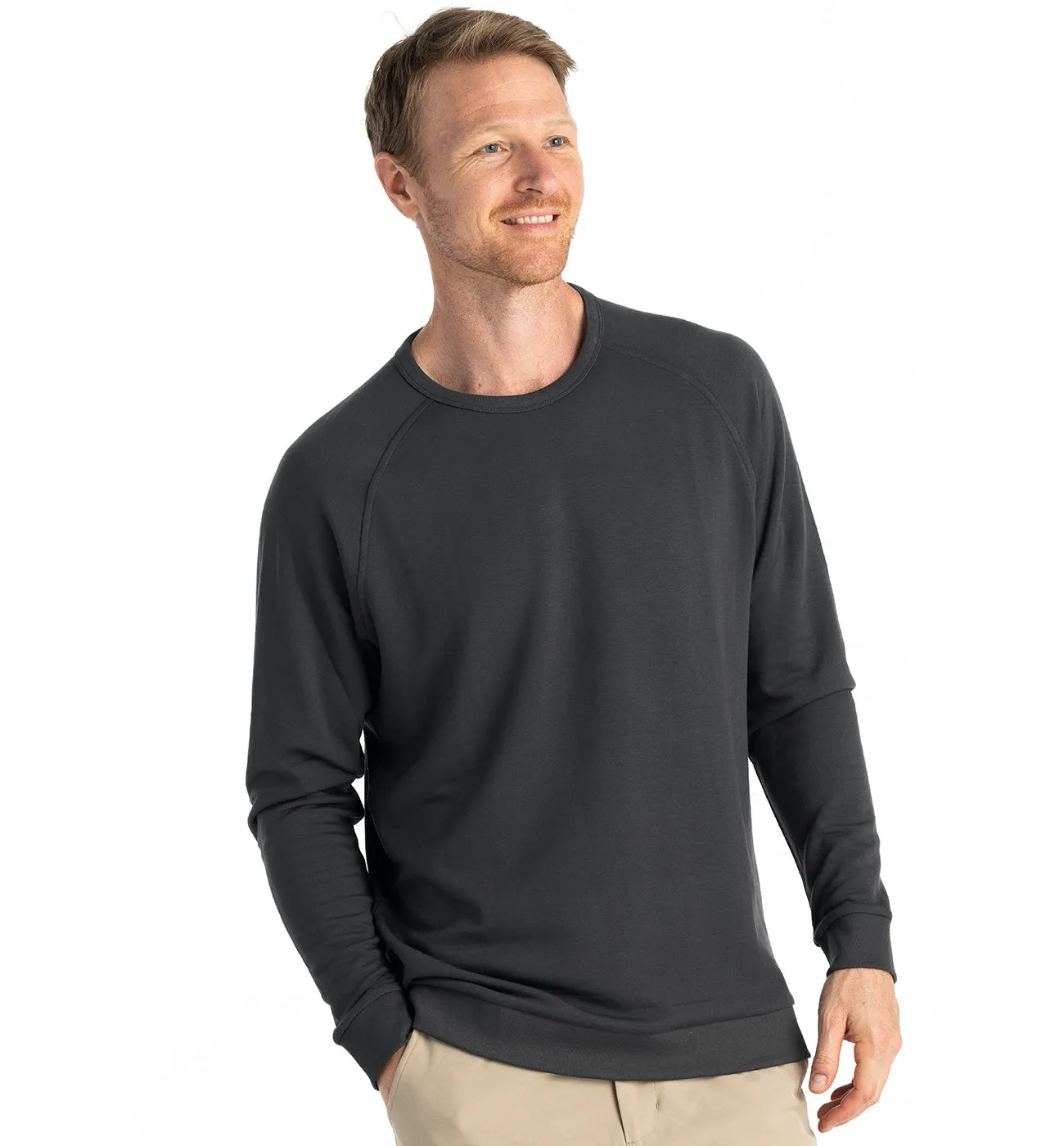 Free Fly Men's Bamboo Lightweight Fleece Crew - BLACK SAND