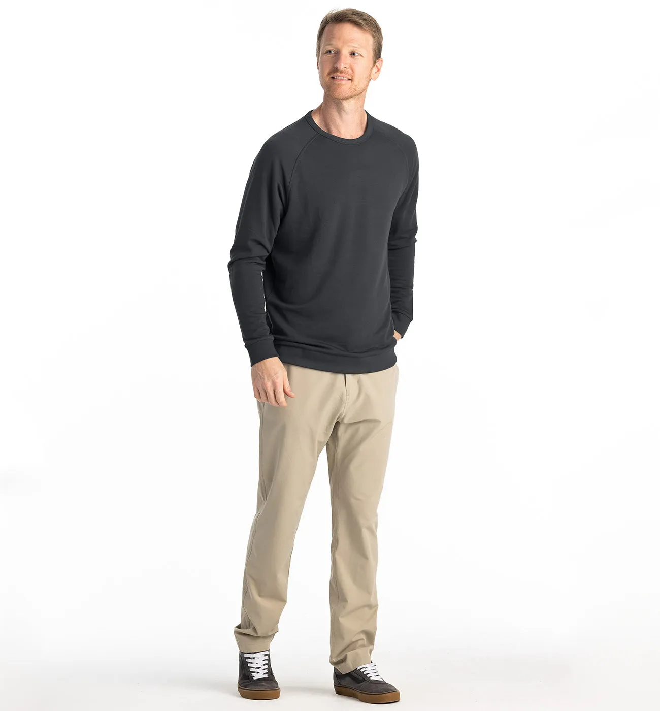 Free Fly Men's Bamboo Lightweight Fleece Crew - BLACK SAND