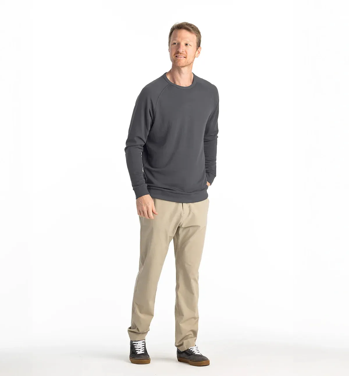 Free Fly Men's Bamboo Lightweight Fleece Crew in Black Sand