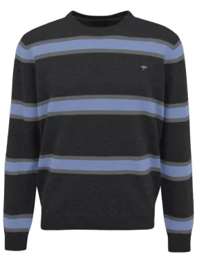 FYNCH HATTON® Wool Striped Crew Neck Jumper/Charcoal Steel - AW21 SALE