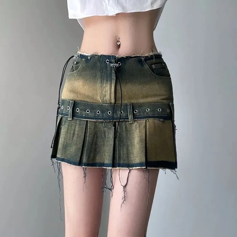 Girlary Punk Low Y2k Mini Pleated Skirt 2024 Autumn Hot Sexy Mini Dress Vintage Grunge 2000 Women's