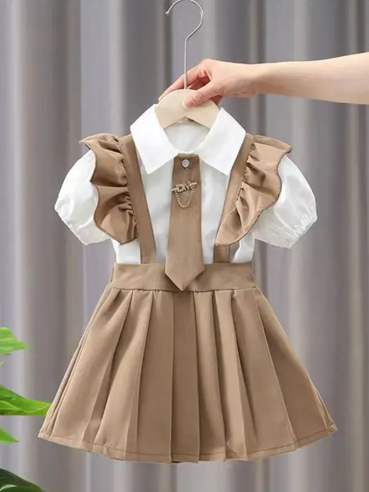 Girls Ruffled Sleeve Shirt And Cotton Dress