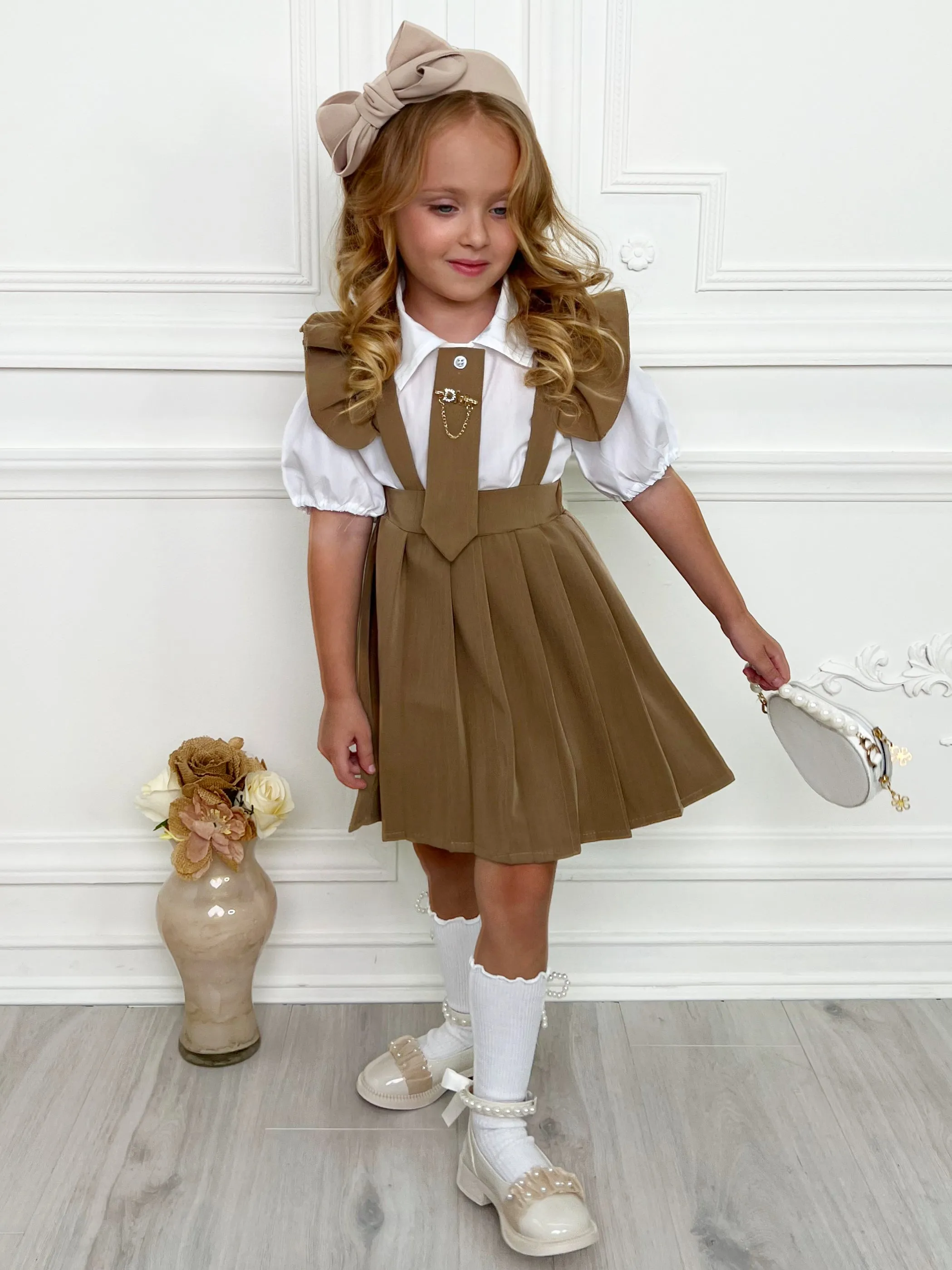 Girls Ruffled Sleeve Shirt And Cotton Dress