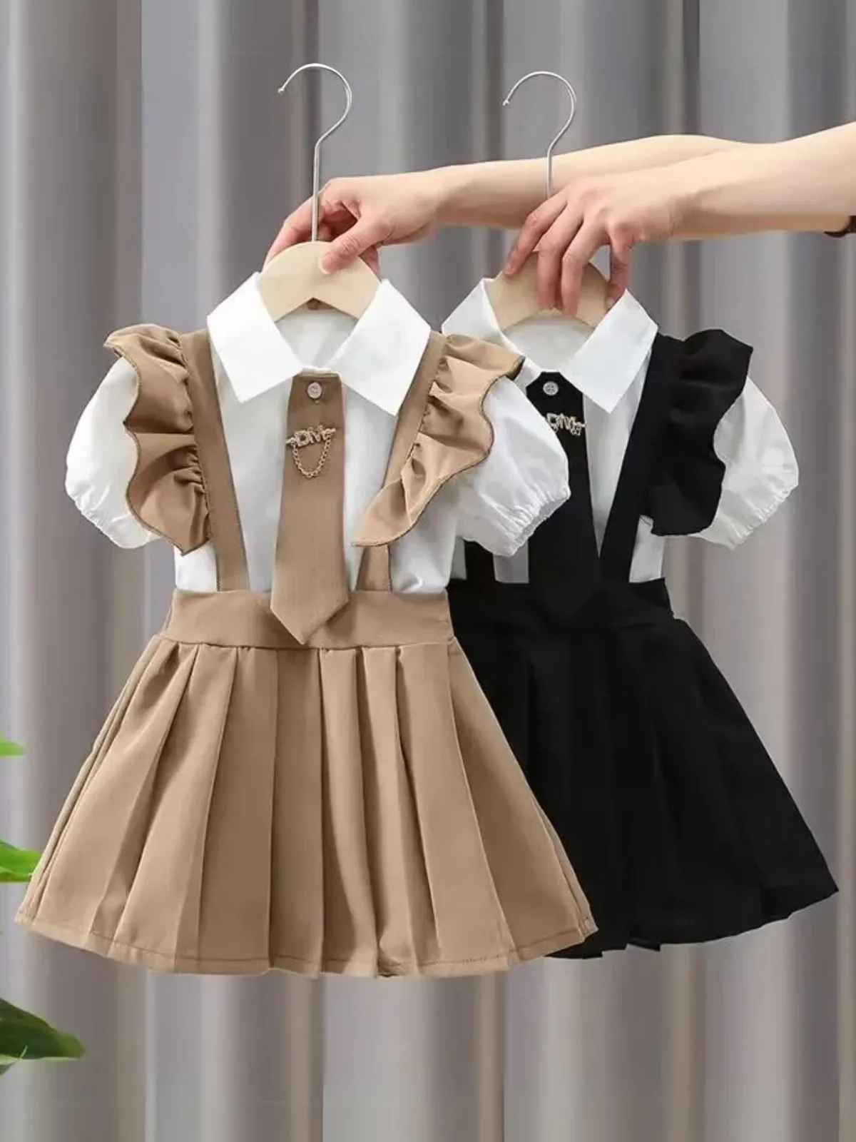 Girls Ruffled Sleeve Shirt And Cotton Dress