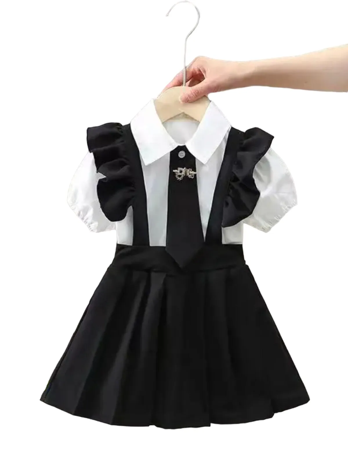 Girls Ruffled Sleeve Shirt And Cotton Dress