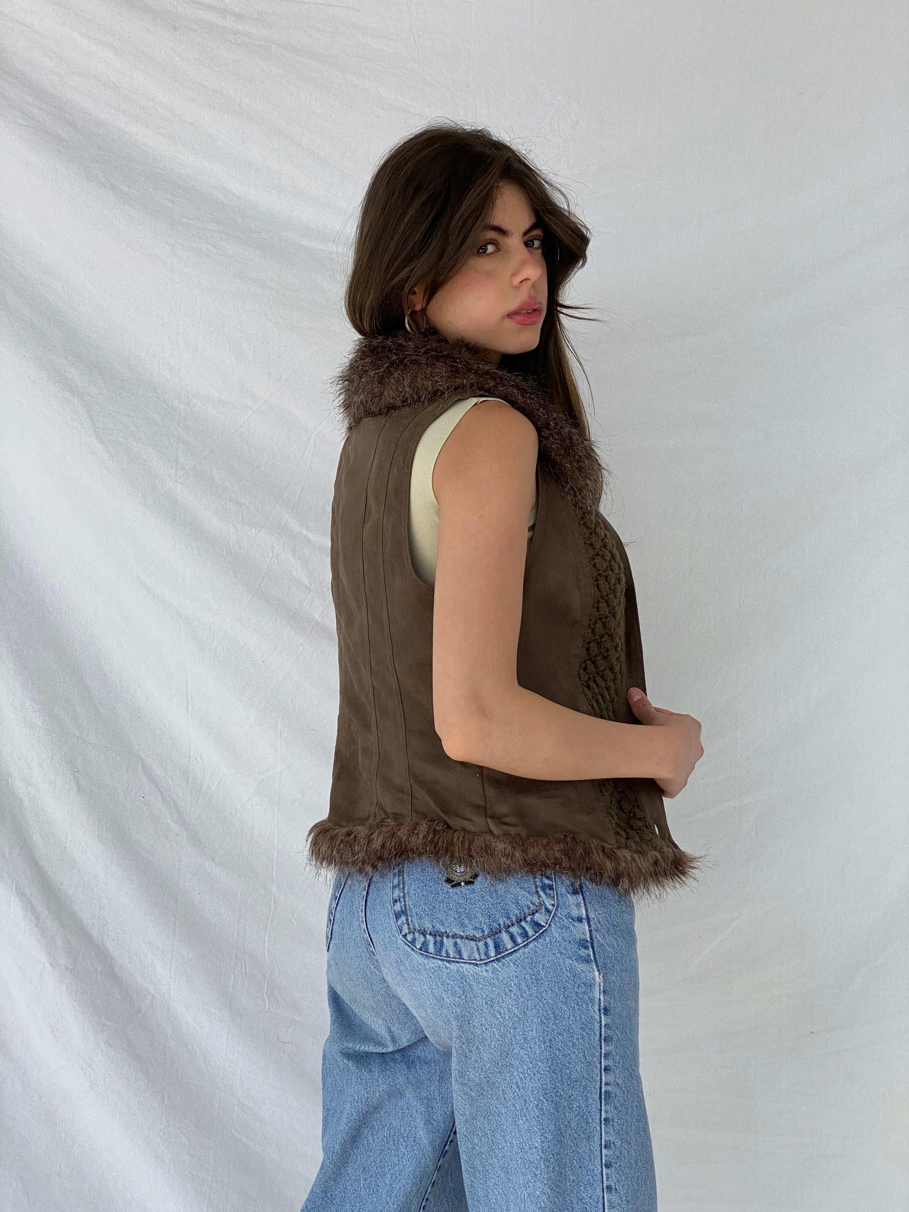 Gorgeous Y2K Suede and Knit Promod Button Up Vest