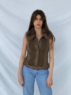 Gorgeous Y2K Suede and Knit Promod Button Up Vest