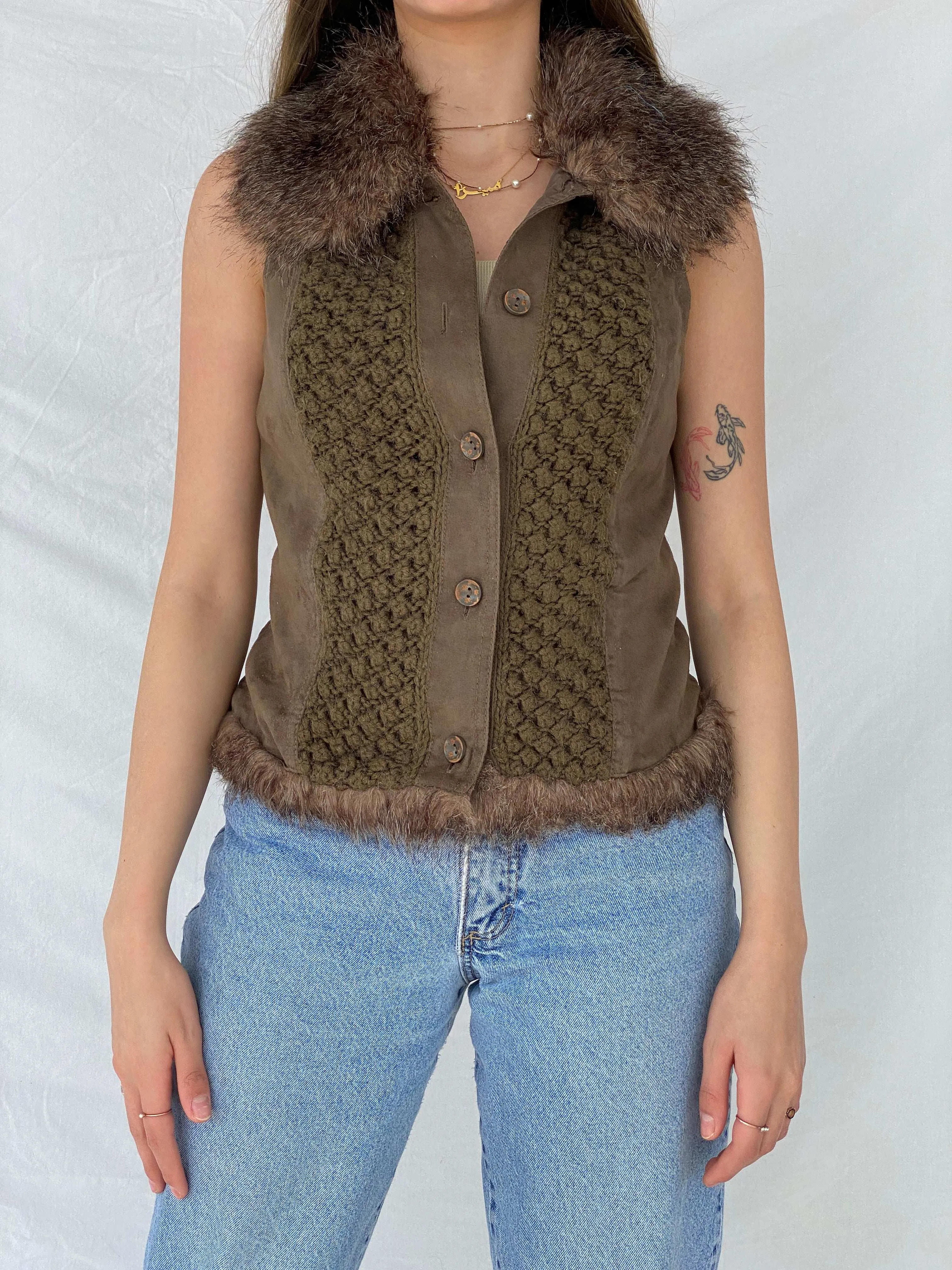 Gorgeous Y2K Suede and Knit Promod Button Up Vest