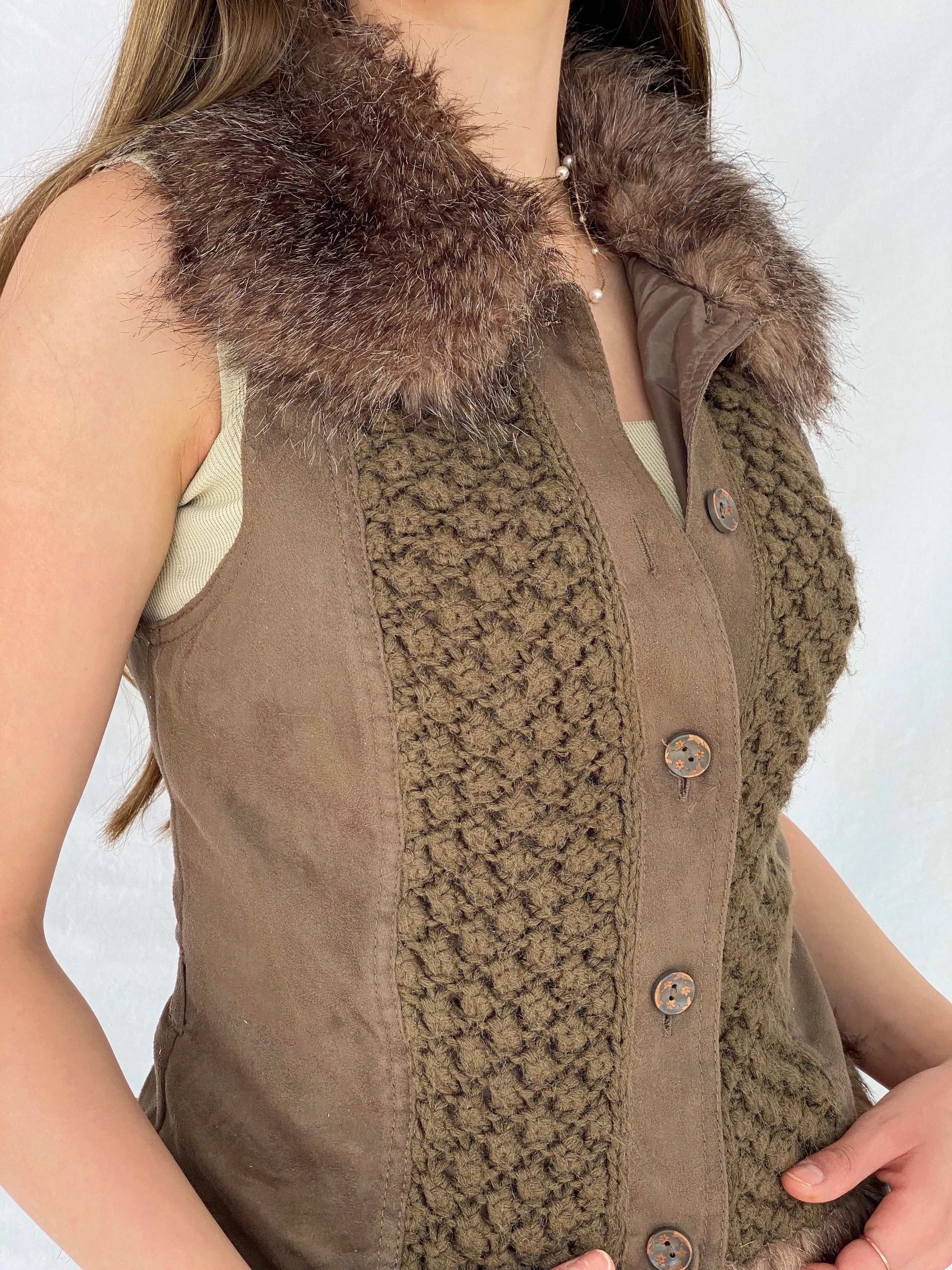 Gorgeous Y2K Suede and Knit Promod Button Up Vest