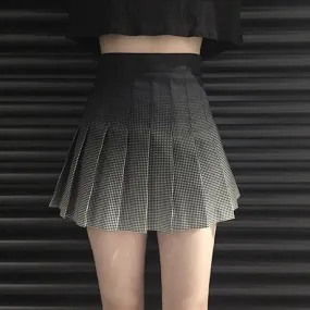 Gradient Dots Black White Pleated School Skirt