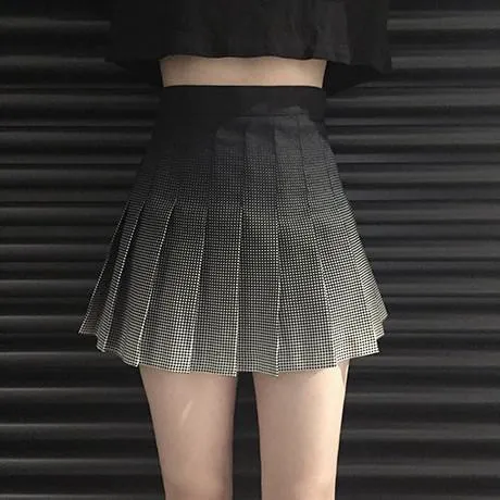 Gradient Dots Black White Pleated School Skirt