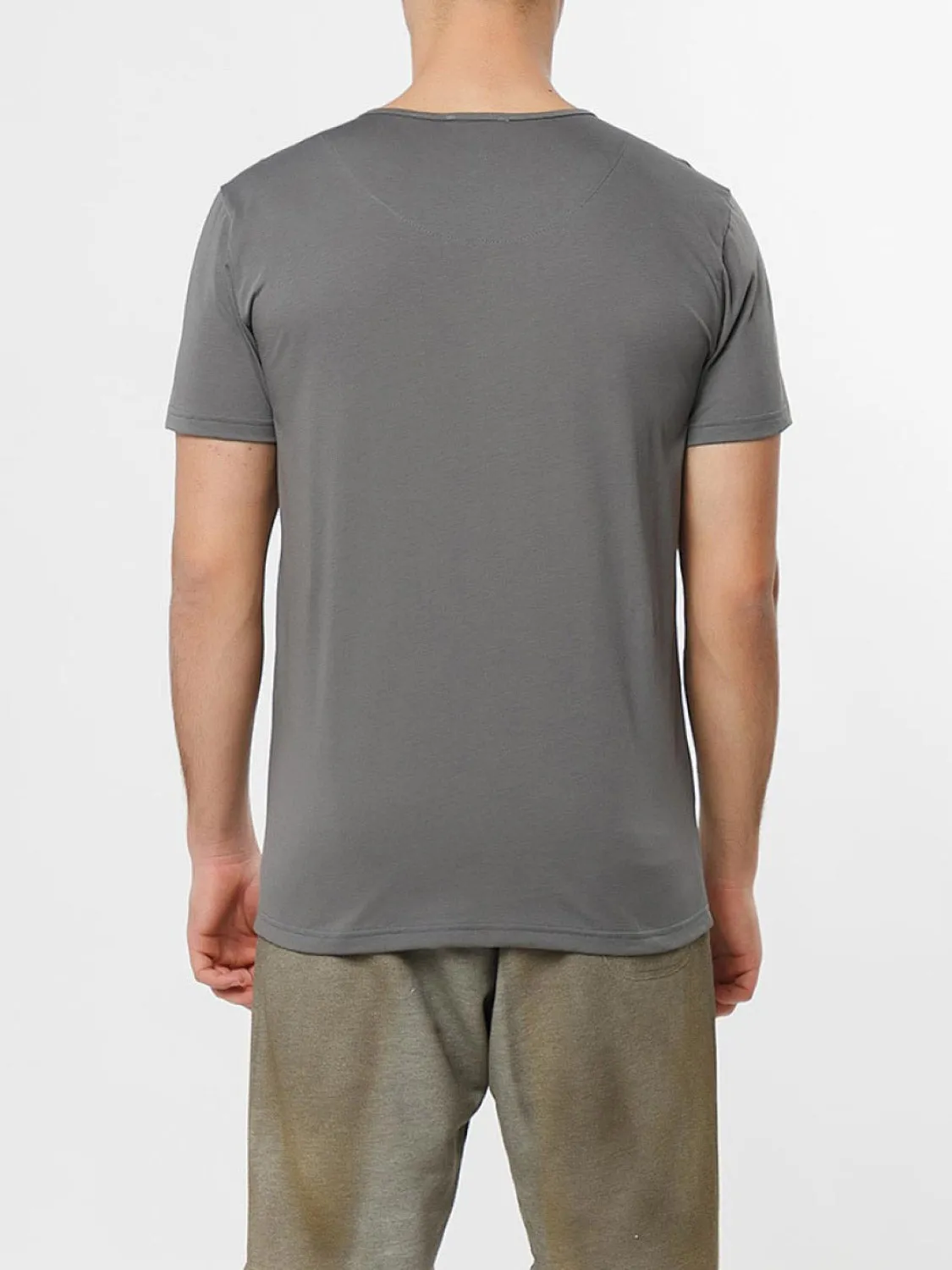 Grandad Collar Organic Cotton T-shirt Light Grey