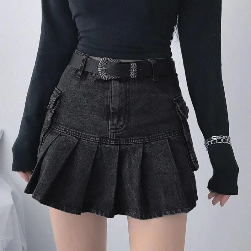 Grey Pleated Mini Skirt