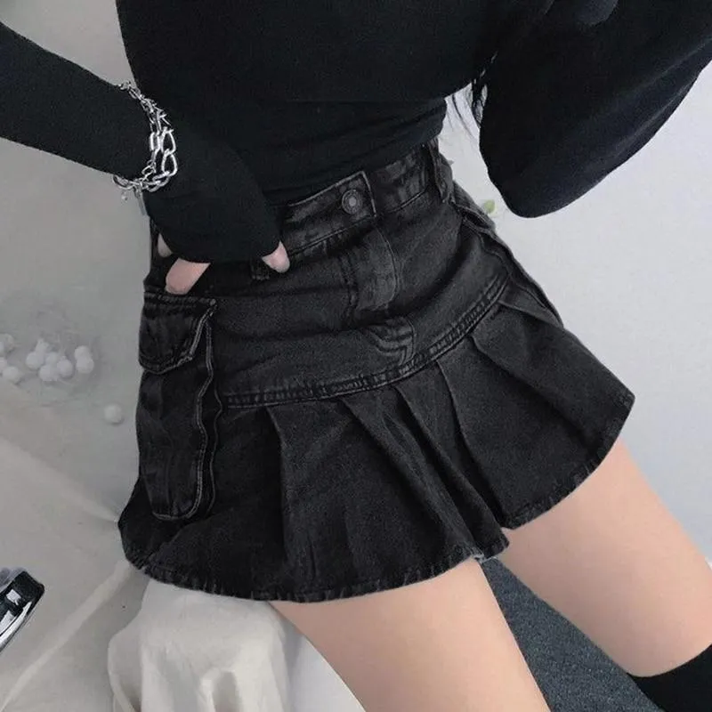 Grey Pleated Mini Skirt