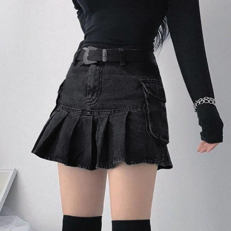 Grey Pleated Mini Skirt