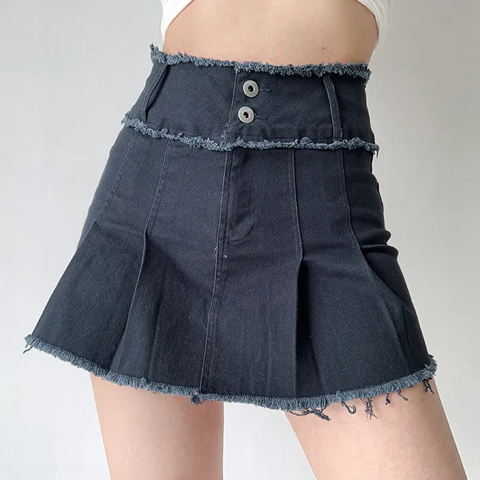 Grunge Denim Pleated Skirt