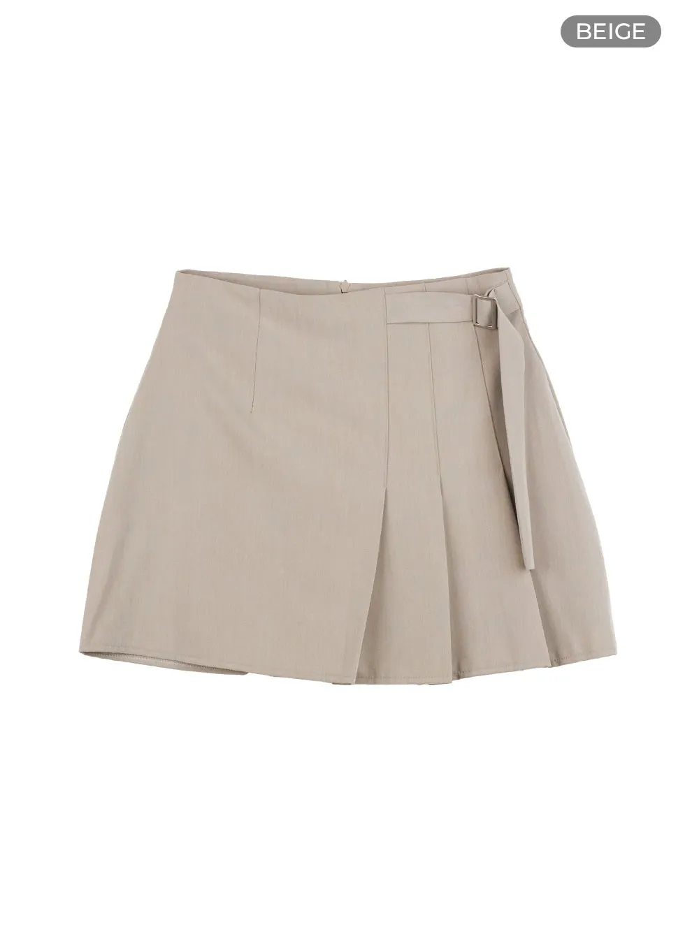 Half Pleated Belted Mini Skirt OL423