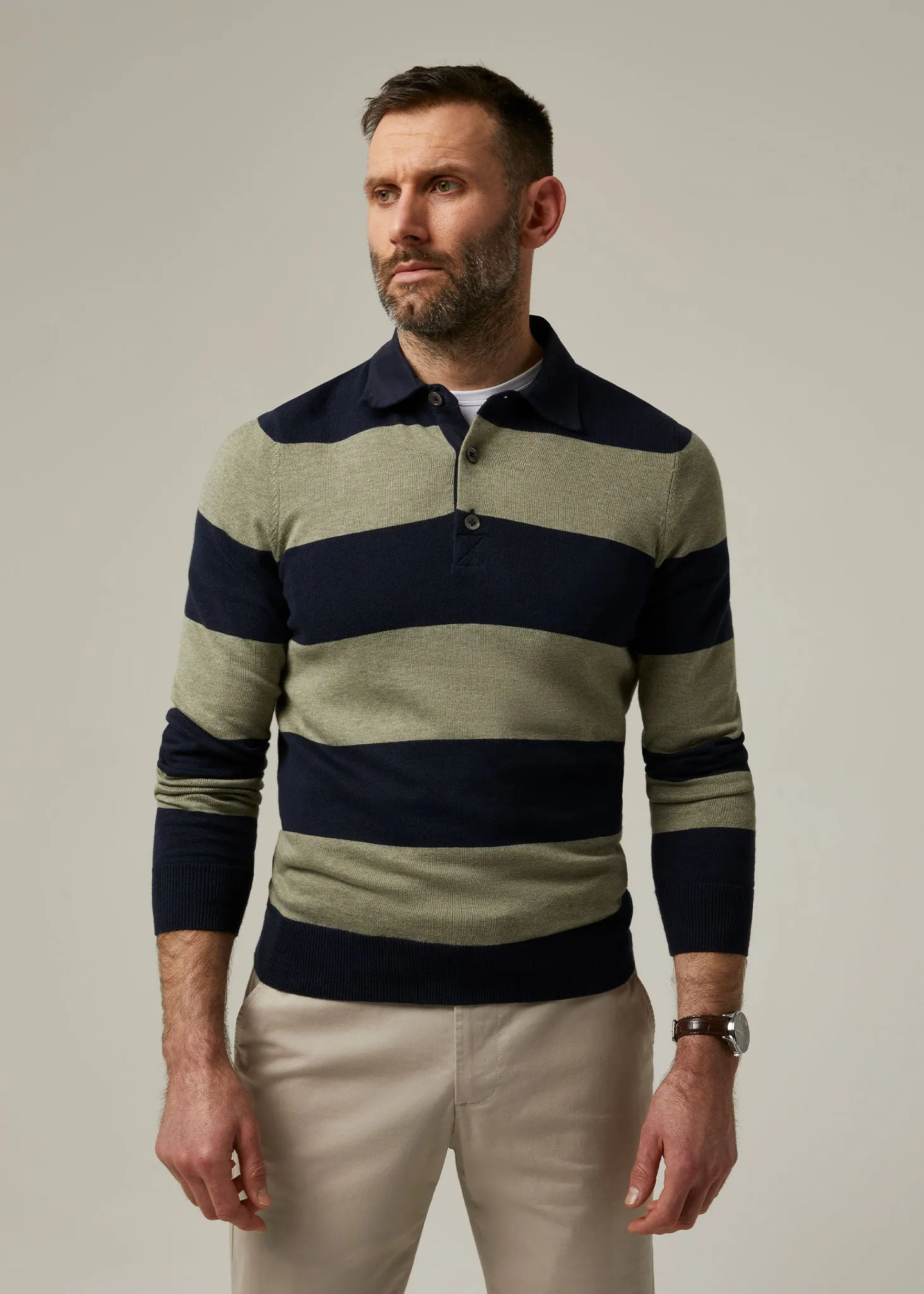 Harpford Rugby Stripe Shirt In Dark Navy & Landscape