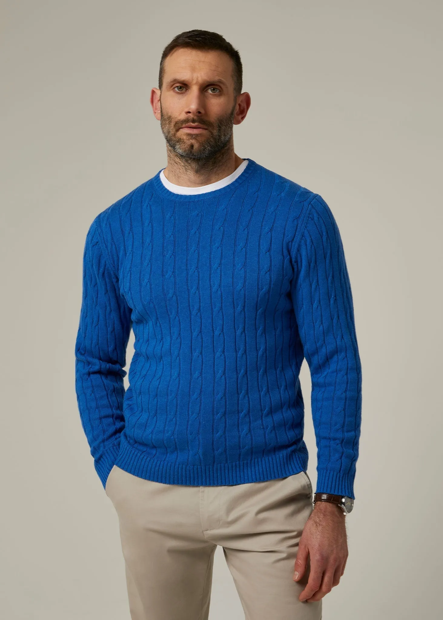 Honley Cotton Cashmere Cable Knit Jumper In Regatta