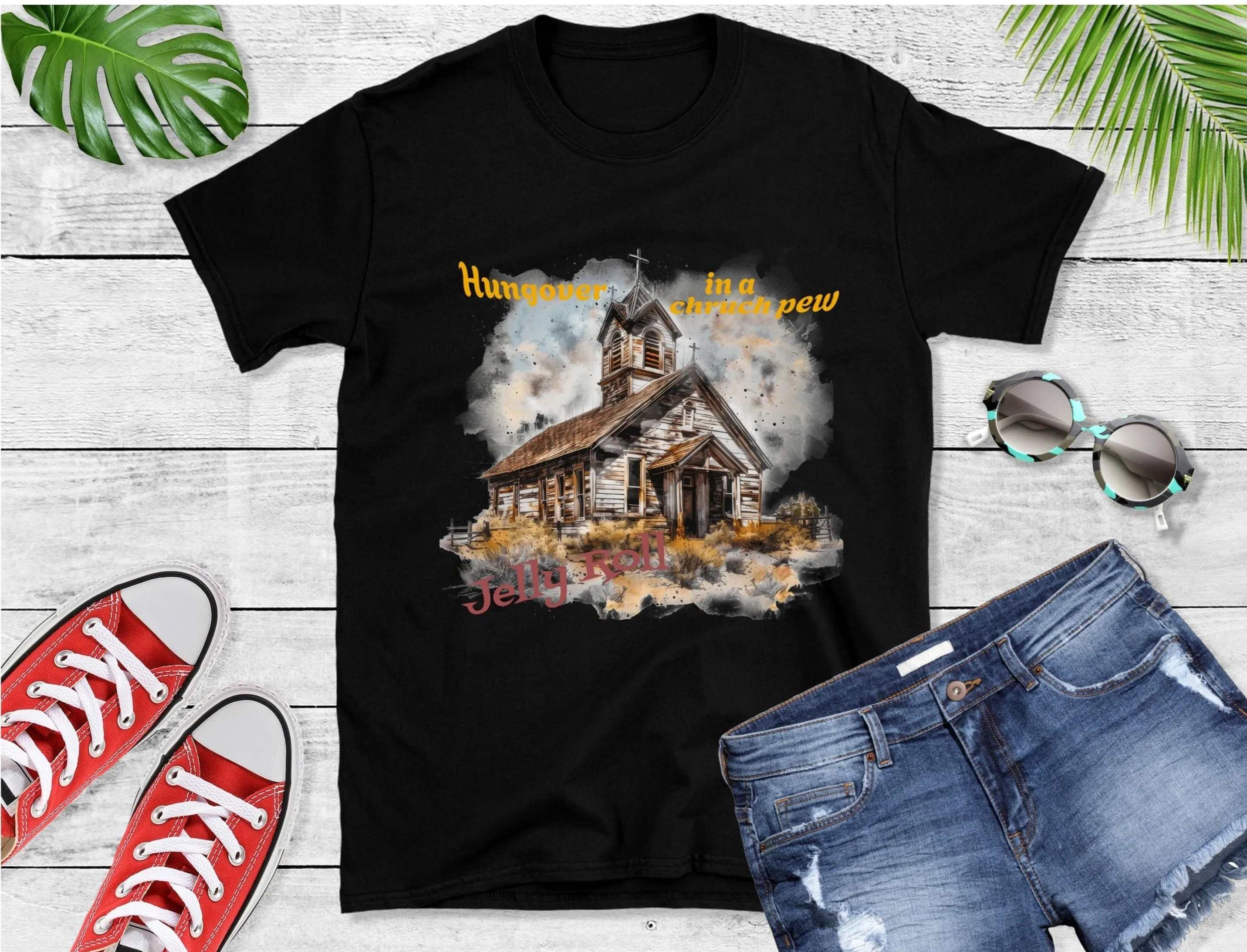 Hungover in a Church Pew - Jelly Roll inspired T Shirt, Country Shirt, Tour Shirt, Festival Tee, Western T-shirt, Music Shirt, Concert T-Shirt