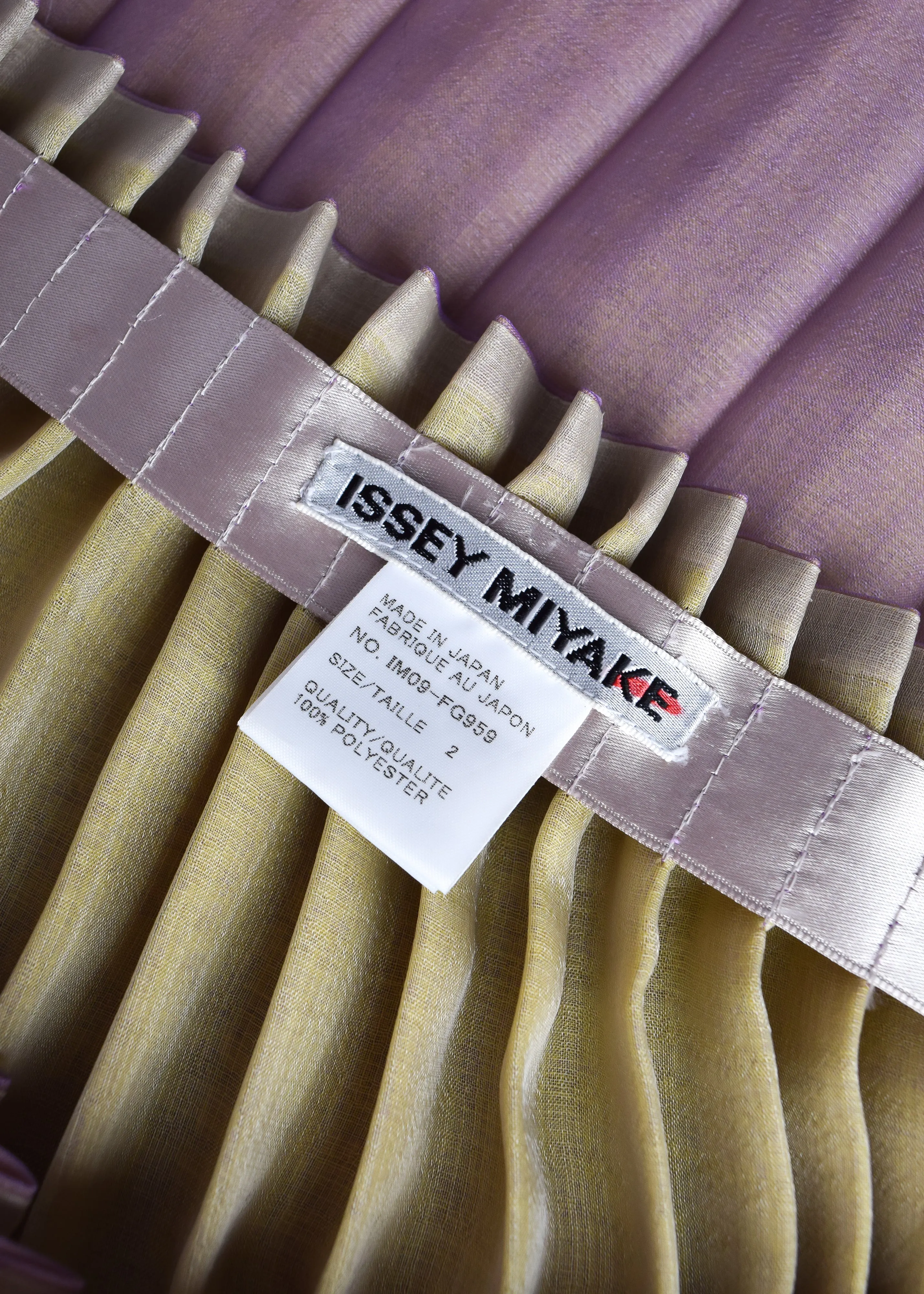 Issey Miyake Vintage Lavender Yellow Beige Rounded Scallop Pleated Skirt