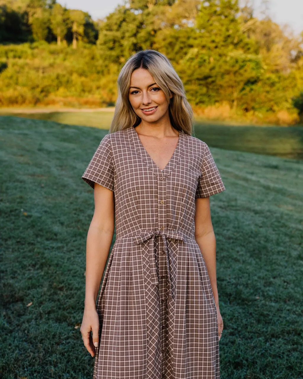 June Dress in Beige Plaid