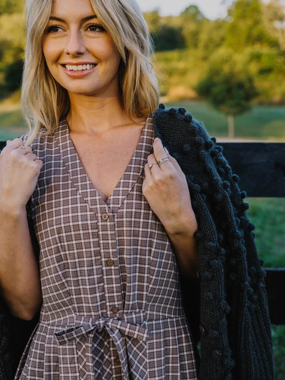 June Dress in Beige Plaid