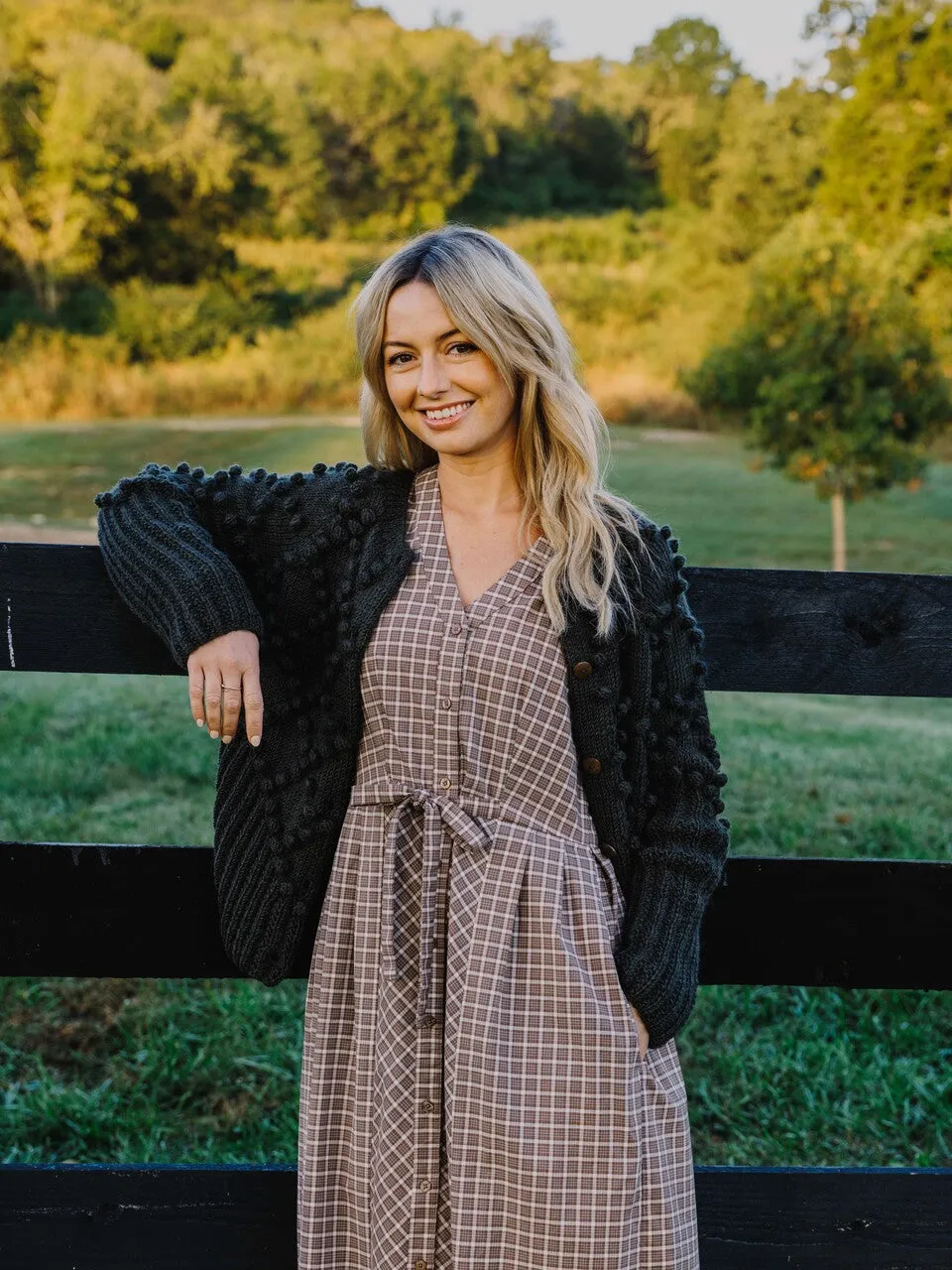 June Dress in Beige Plaid