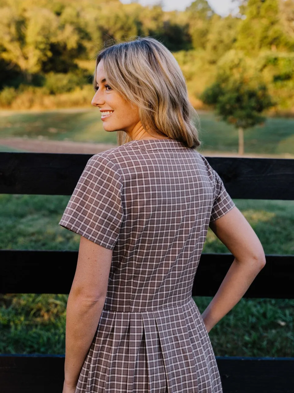 June Dress in Beige Plaid