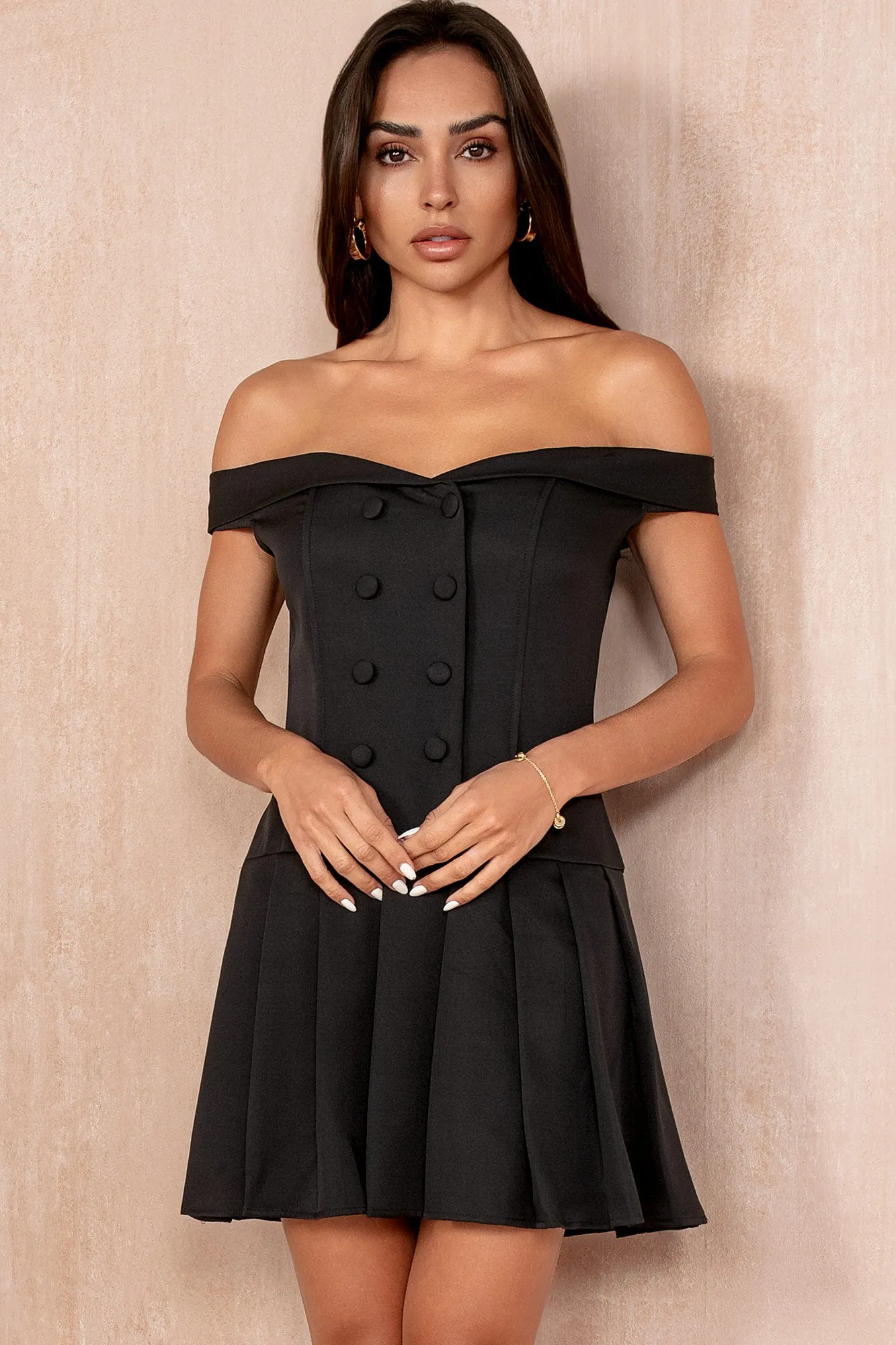 Kaia Black Tailored Bardot Dress