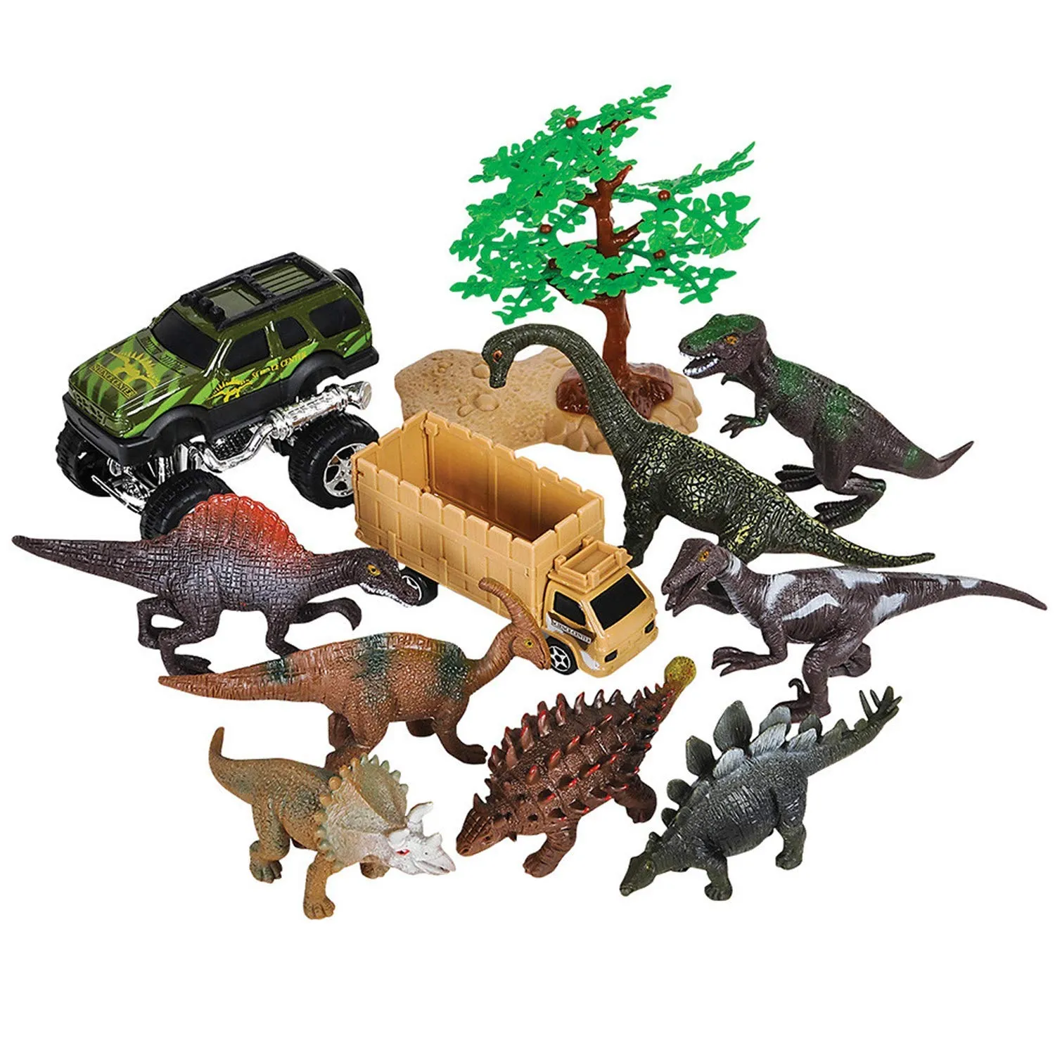 Kicko Dinosaur Filled Car - 11 Pieces - for Kids, Arts and Crafts, Party Favors, Stocking