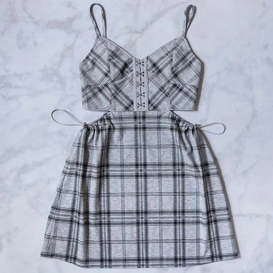 Koucha Plaid Waist Cutout Dress