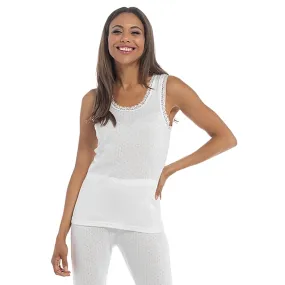 Ladies Thermal Sleeveless Vest Top White Pointelle Extra Warm