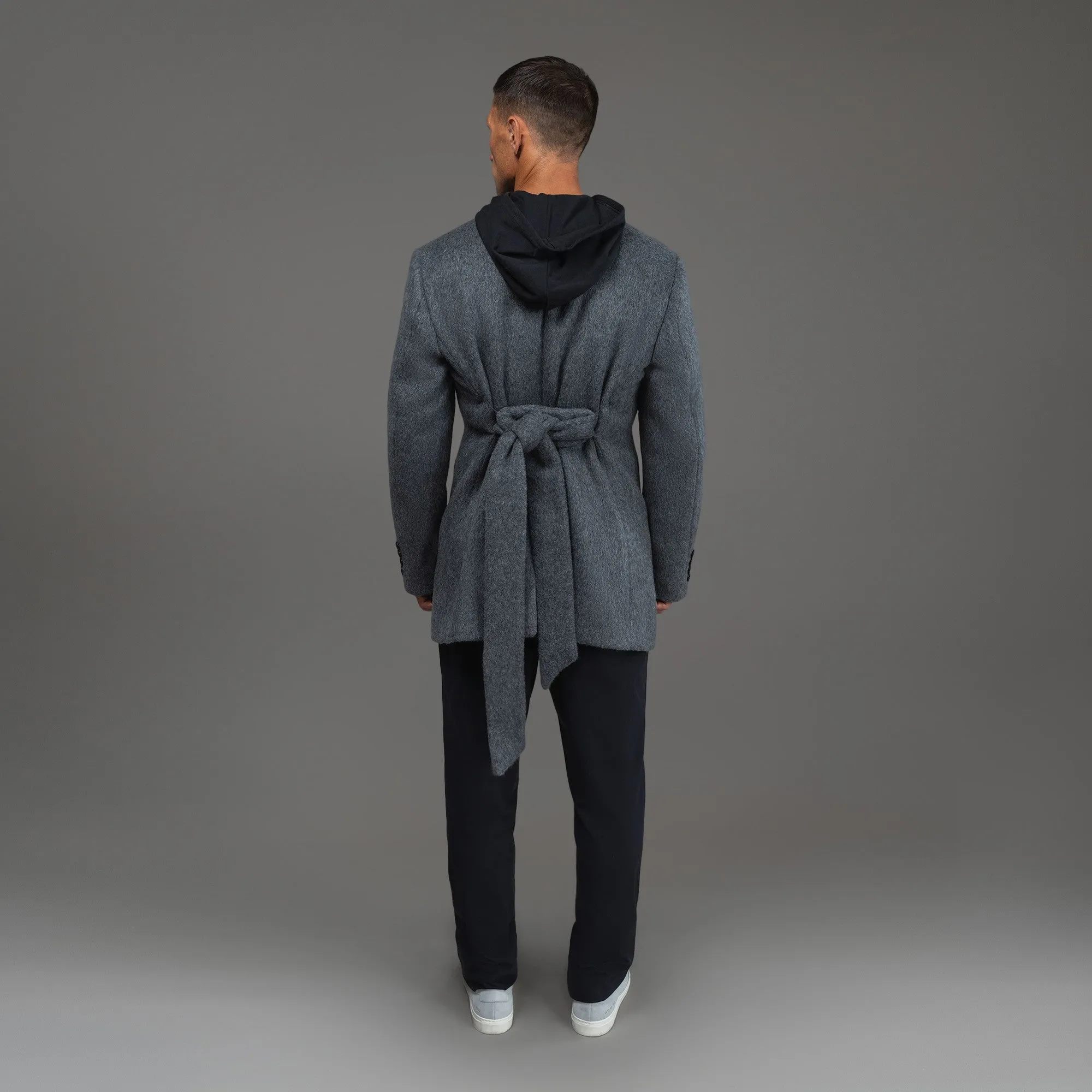 Lapelless Wool Silk Overcoat