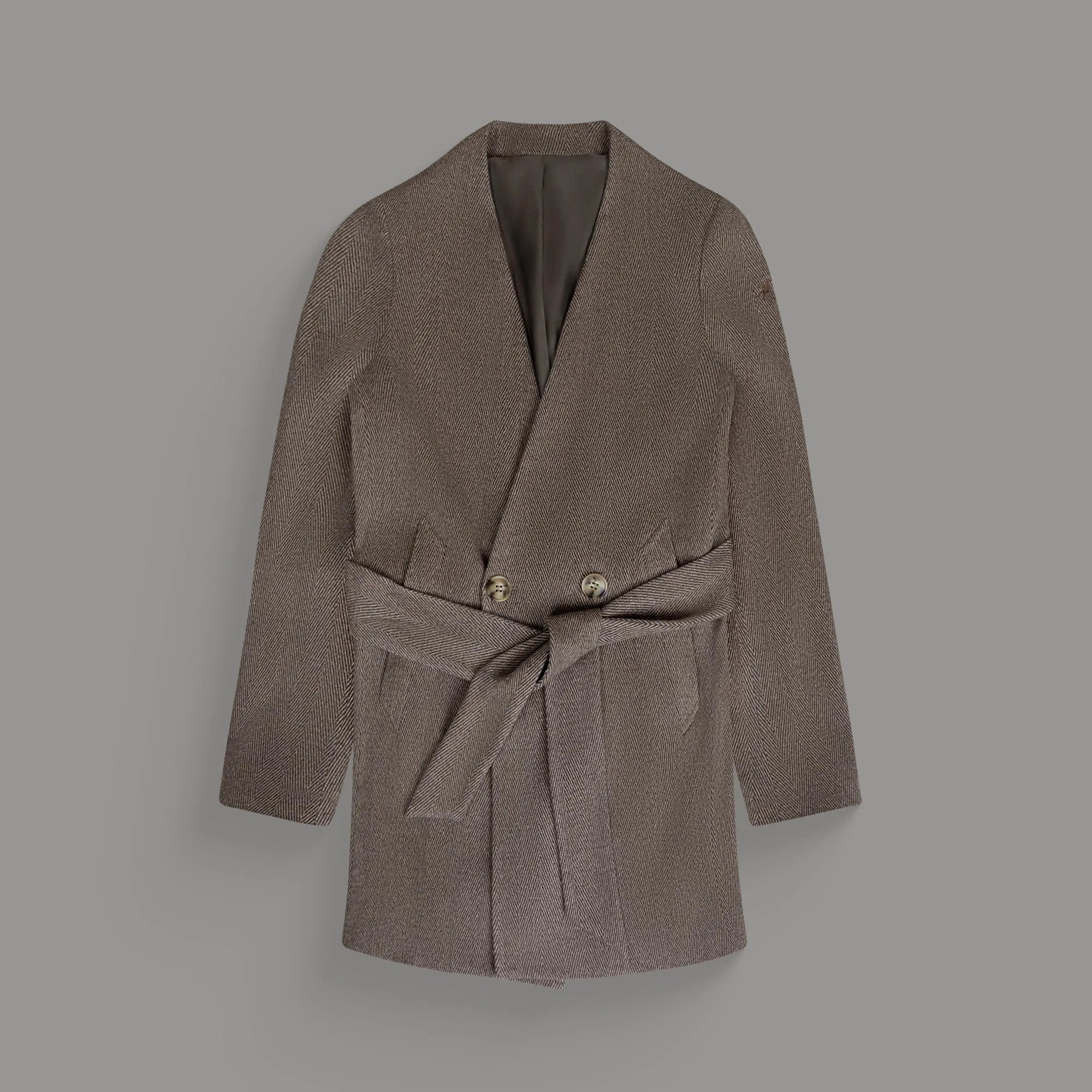 Lapelless Wool Silk Overcoat