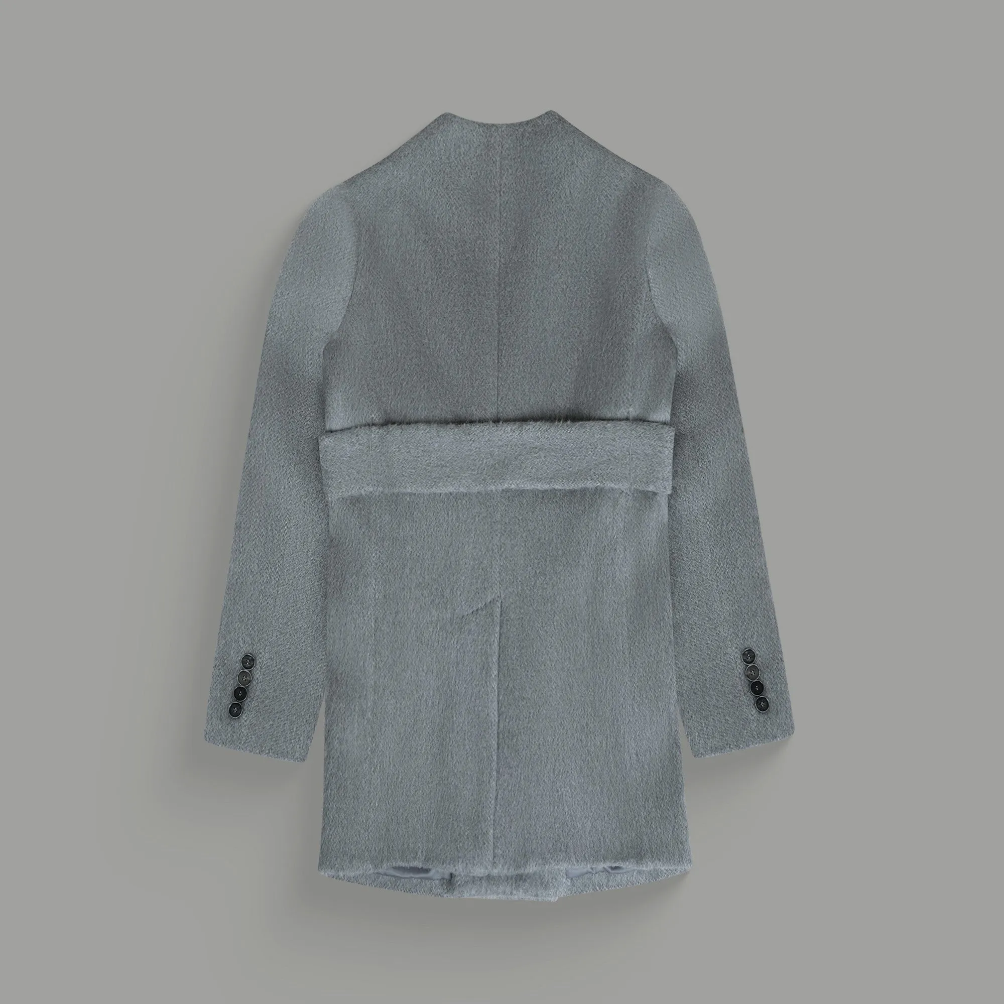 Lapelless Wool Silk Overcoat