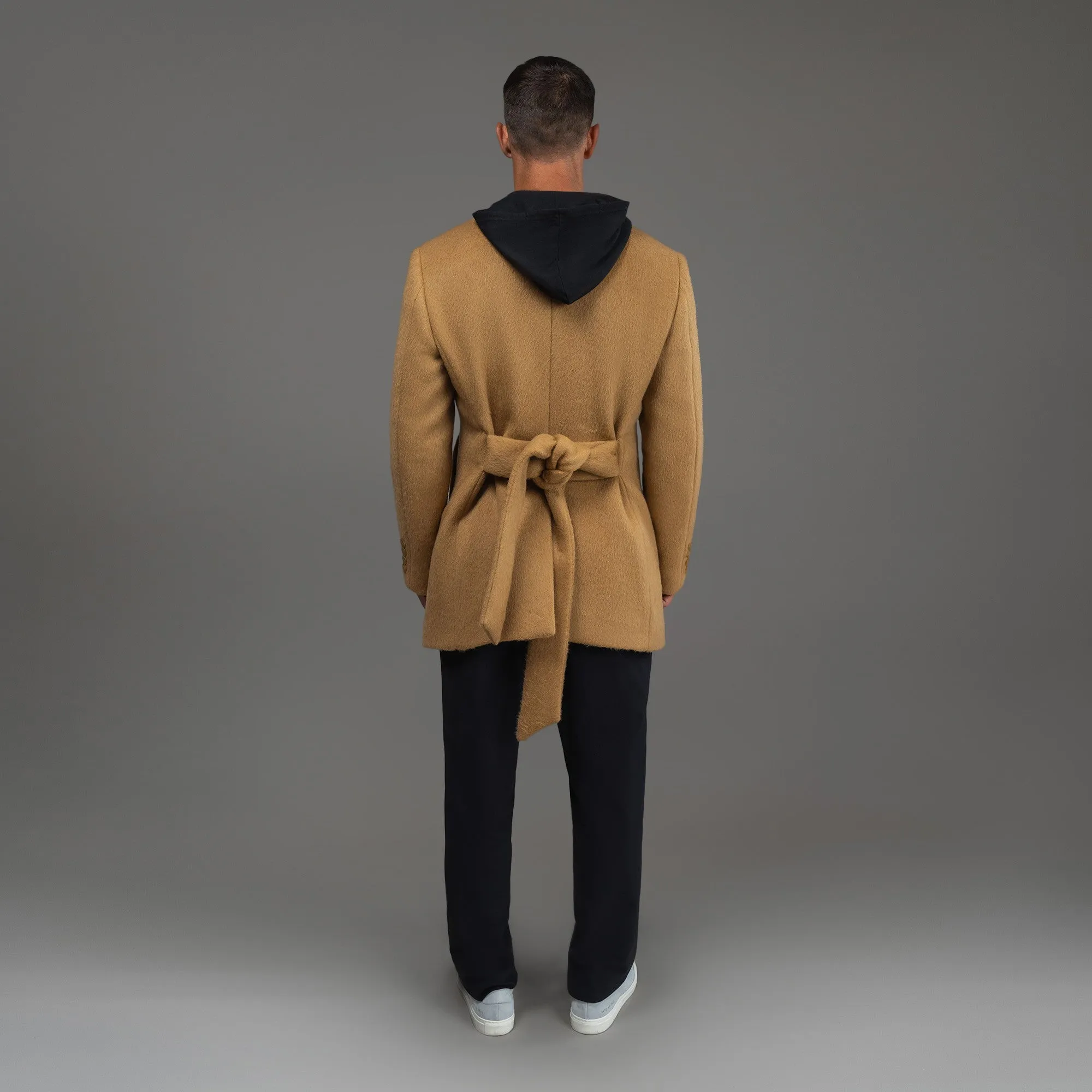 Lapelless Wool Silk Overcoat