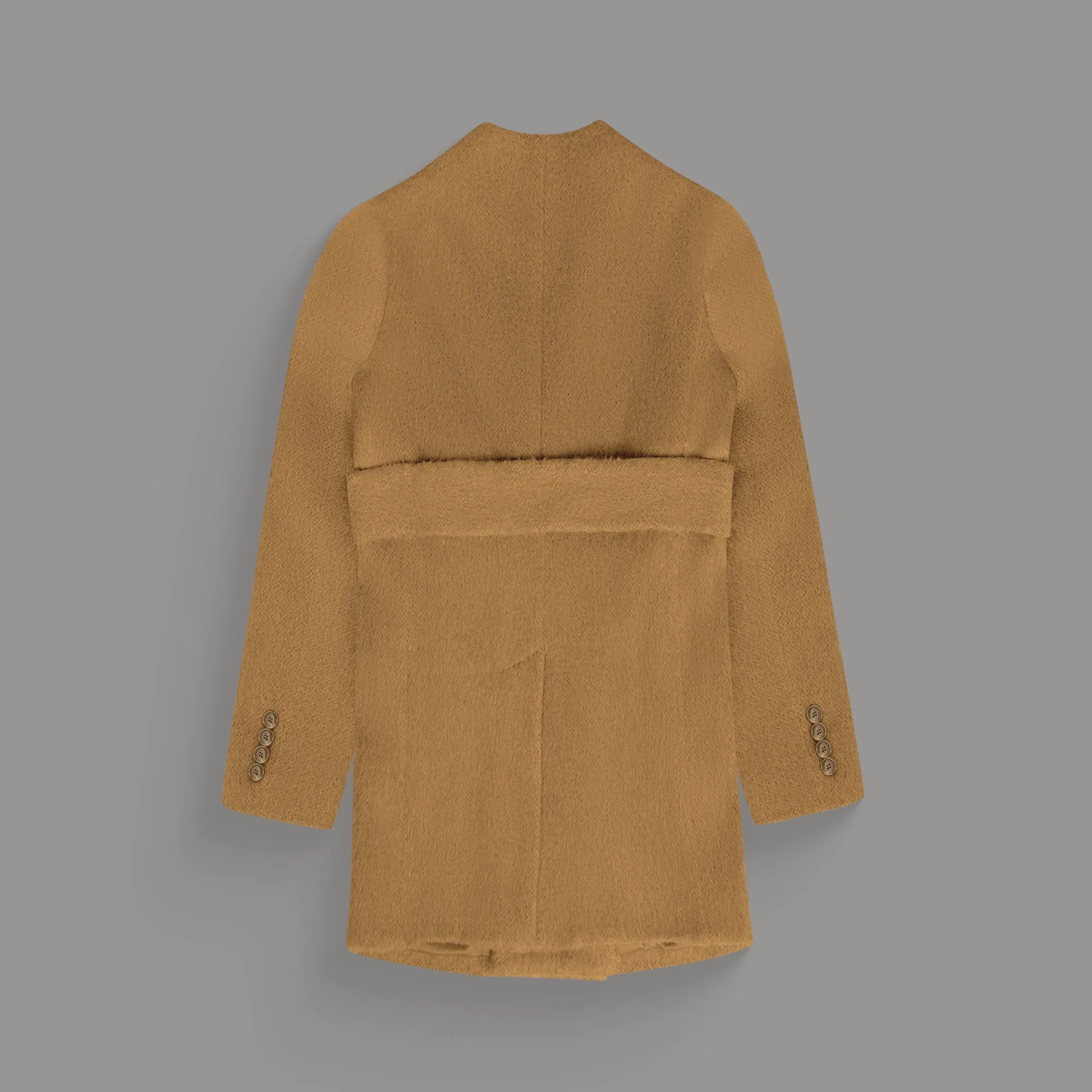 Lapelless Wool Silk Overcoat