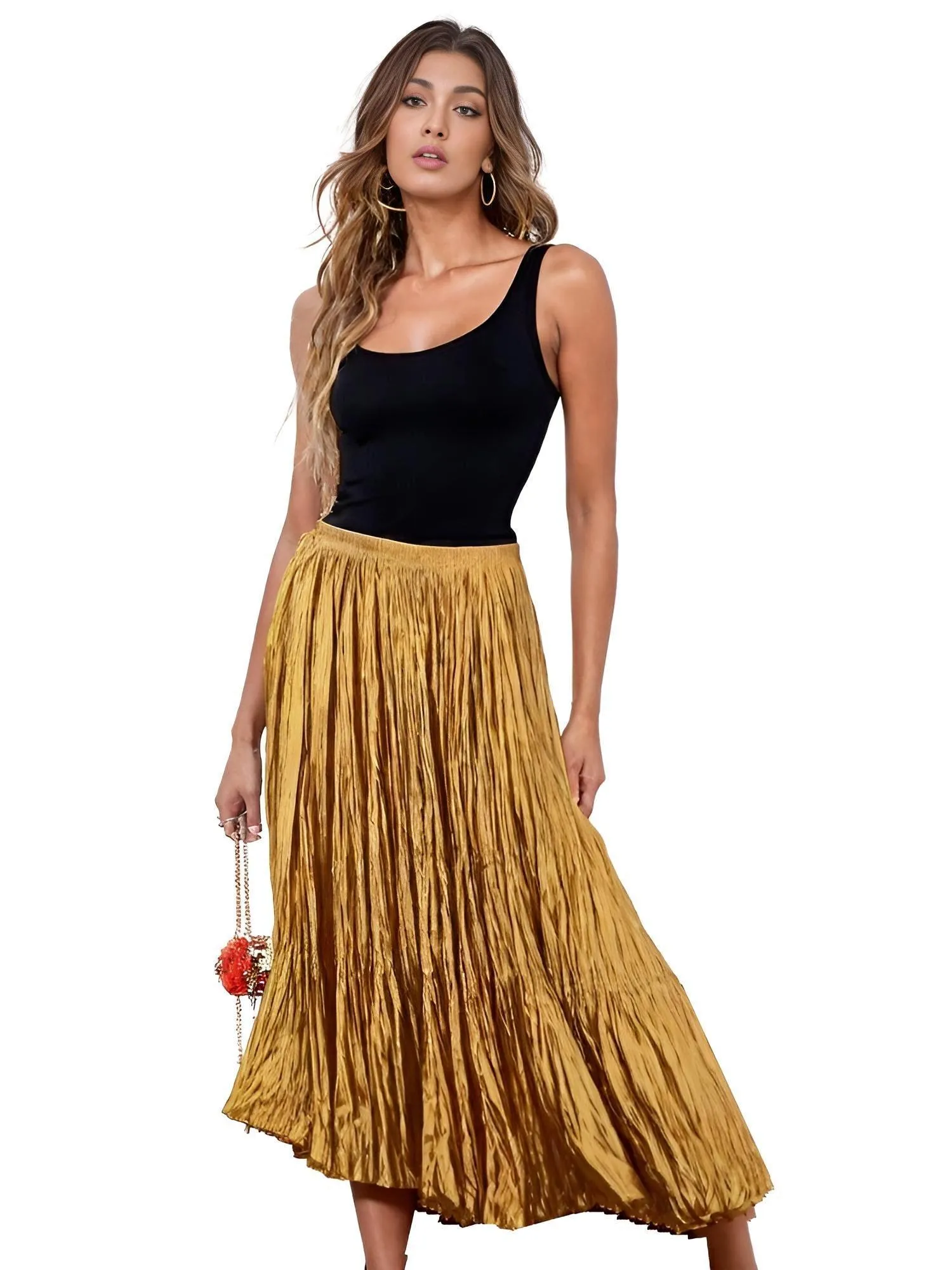 Large Hem Folds A-line Pleated Women's Skirt - In 15 Colors!