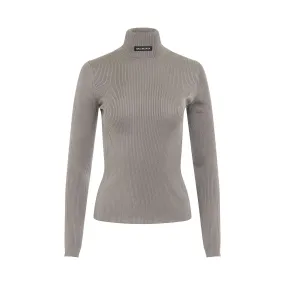 Long Sleeve Fitted Rib Knit Turtleneck in Grey