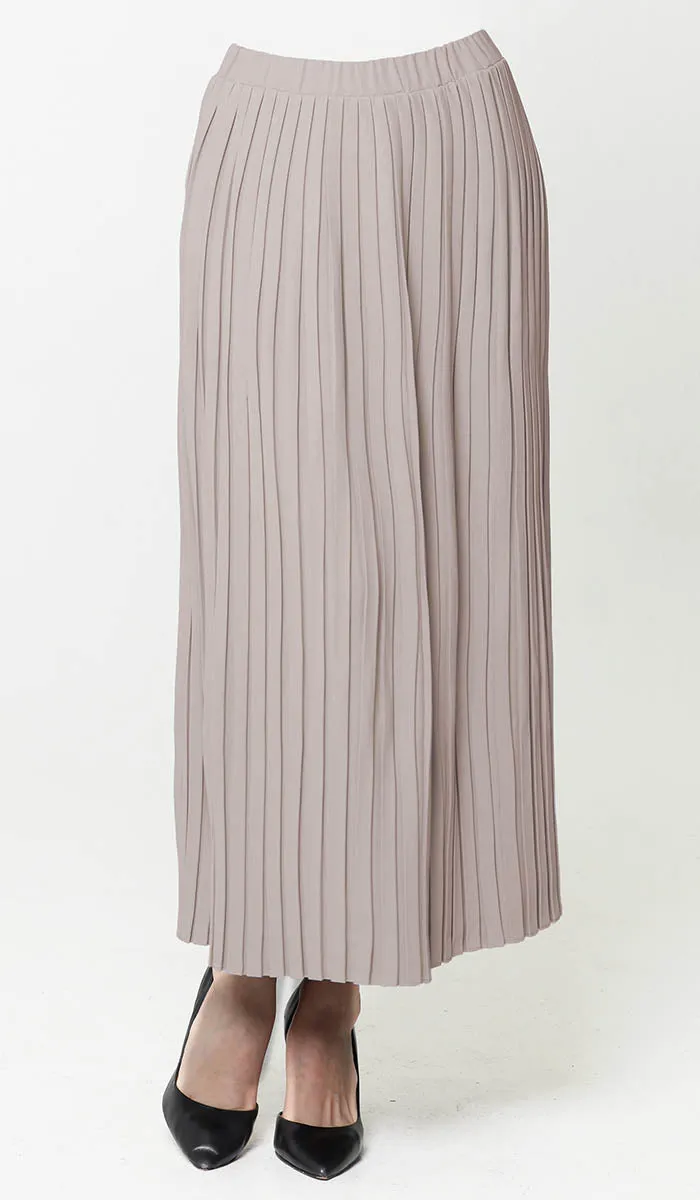 Lulu Pleated Long Maxi Skirt - Latte